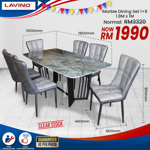 1.8M Rectangle Marble Dining Set MT967+DC4088